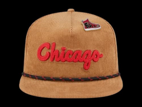 NBA Chicago Bulls New Era Victory Grove Corduroy Sneaker Pin Golfer Adjustable Hat Tan