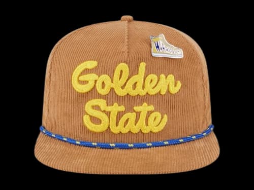 NBA Golden State Warriors New Era Victory Grove Corduroy Sneaker Pin Golfer Snapback Hat Tan