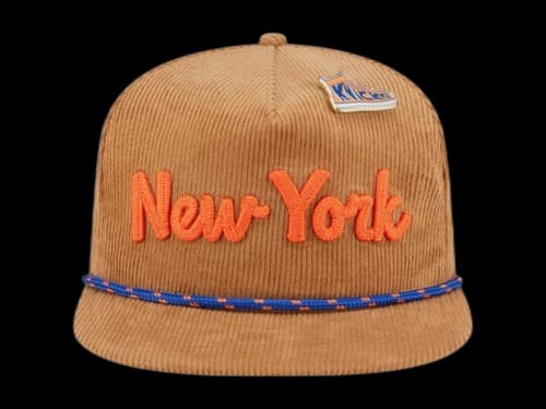 NBA New York Knicks New Era Victory Grove Corduroy Sneaker Pin Golfer Adjustable Hat Tan