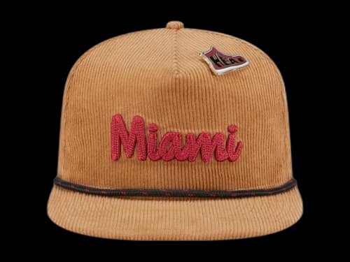 NBA Miami Heat New Era Victory Grove Corduroy Sneaker Pin Golfer Adjustable Hat Tan