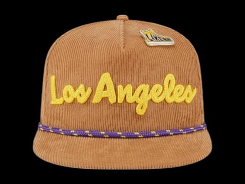 NBA Los Angeles Lakers New Era Victory Grove Corduroy Sneaker Pin Golfer Snapback Hat Tan