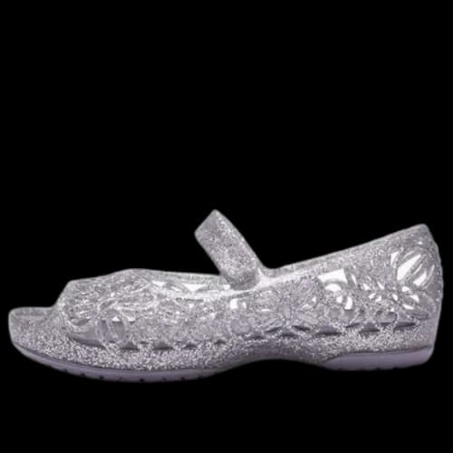 (GS) Crocs Isabella Glitter Peep Toe Sandals 'Silver'