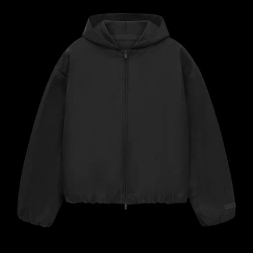 Fear of God Essentials Womens Textured Nylon Hooded Bomber Black