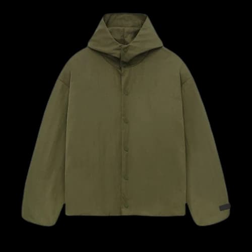 Fear of God Essentials Textured Nylon Hooded Coaches Jacket 'Military'