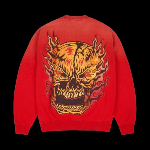 Warren Lotas Flaming Skull Crewneck 'Ferrari Red'