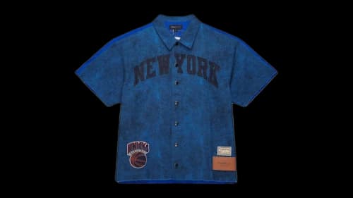 Mitchell & Ness New York Knicks x Purple Brand Button-Up Shooting Shirt Navy