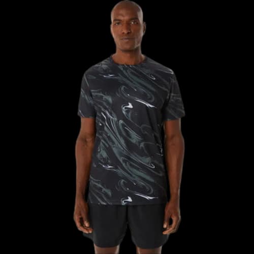 ASICS Suminagashi Motif Print Short Sleeve Top 'Black'