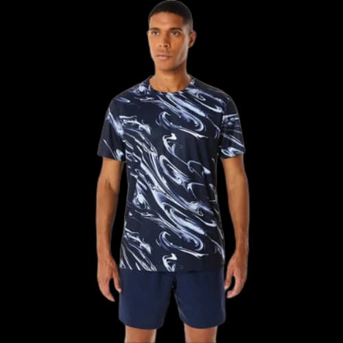 ASICS Suminagashi Motif Print Short Sleeve Top 'Midnight'