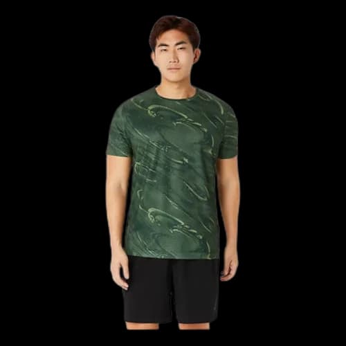 ASICS Suminagashi Motif Print Short Sleeve Top 'Serpentine Green'