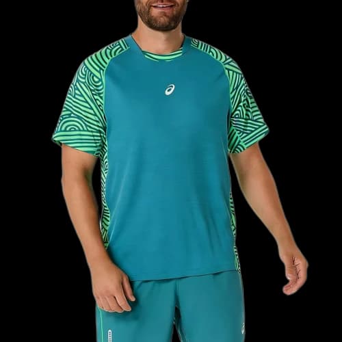 ASICS PADEL Tennis Tops Men's Mist Pine/Vibrant Green Crew Neck Moderate