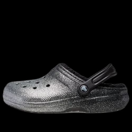Crocs Classic Glitter Lined Clogs 'Black Silver'