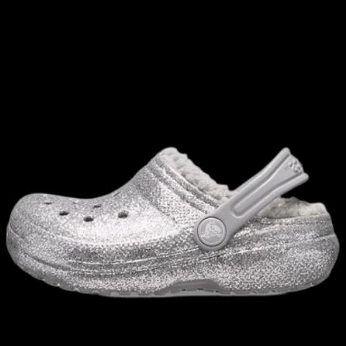 (GS) Crocs Classic Glitter Lined Clogs 'Silver Grey'