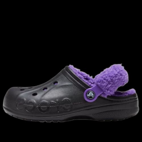 Crocs Baya Lined Fuzz Strap Clogs 'Black Purple'