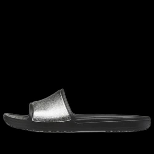Crocs Sloane Shine Low Slide Flat Casual Black Silver Slippers 'Black Silver' (Women's)