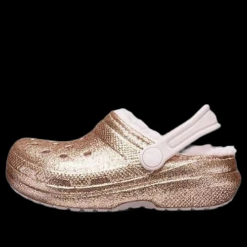 (GS) Crocs Classic Lined Glitter Clogs 'Gold Pink'