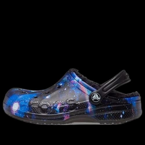 (GS) Crocs Baya Lined Fuzzy-Strap Galaxy Clogs 'Black Multi'