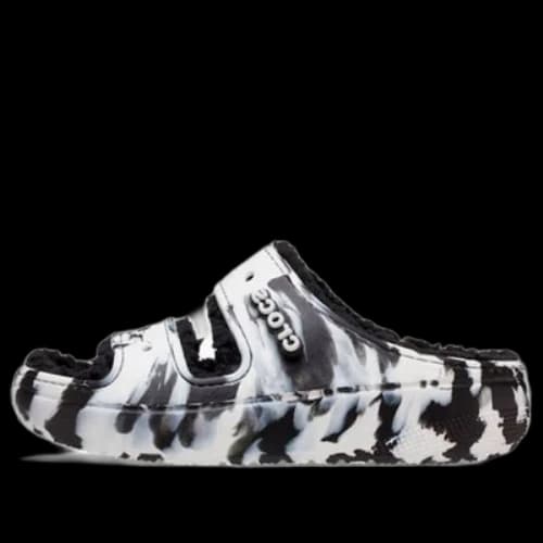 Crocs Classic Cozzzy Marbled Sandals 'Black White'