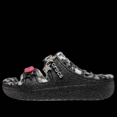 Crocs Classic Cozzzy Disco Glitter Sandals 'Black'