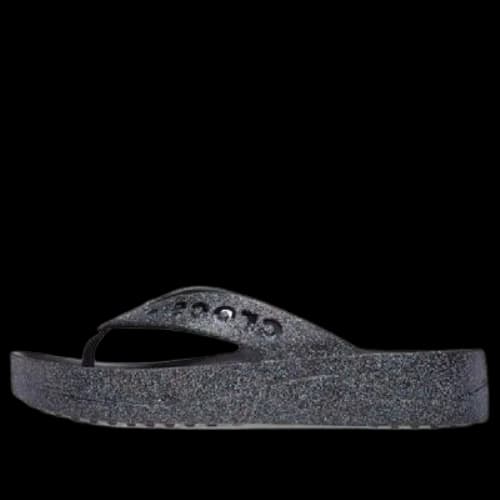 Crocs Baya Platform Glitter Flip Sandals 'Black' (Women's)