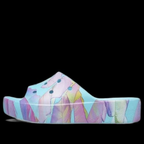 Crocs Classic Platform Palm Print Slide 'Blue Multi-Color' (Women's)