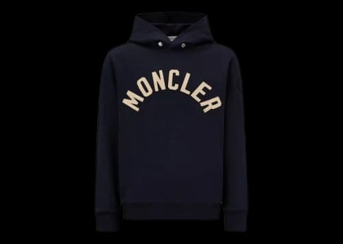 Moncler Curved Logo Plush Cotton Hoodie Night Blue