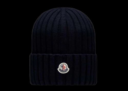 Moncler Ribbed Knit Beanie Navy