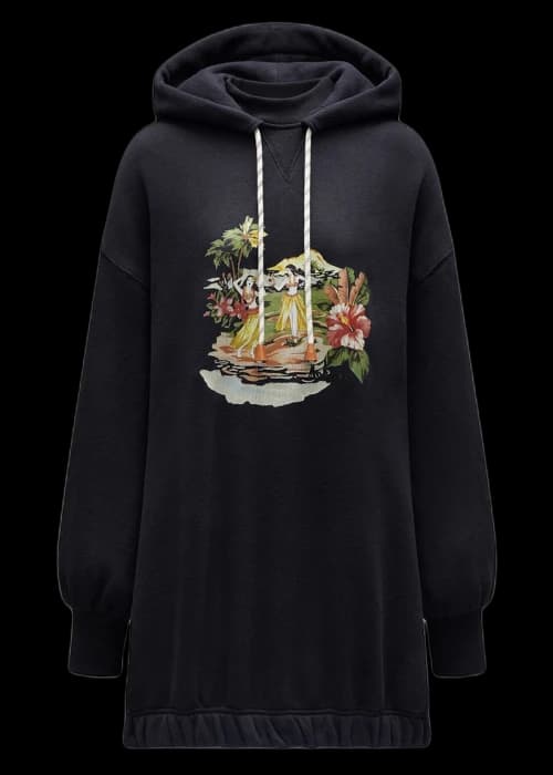 Moncler x Palm Angels Tropical Motif Long Hoodie Black