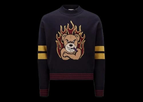 Moncler x Palm Angels Bear Motif Wool Sweater Navy Blue