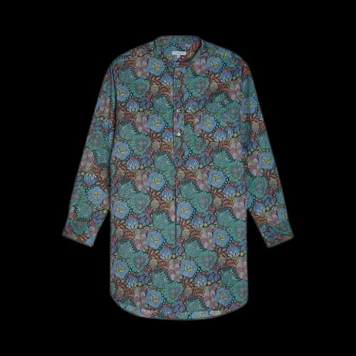 Engineered Garments Floral Print Banded Collar Long Broadcloth Shirt 'Navy'