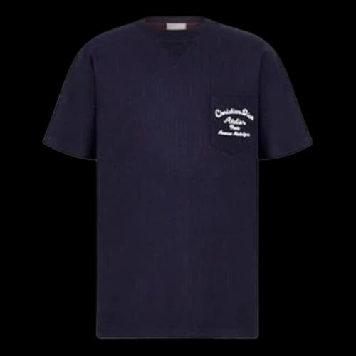 DIOR SS22 Embroidered Plain Weave Knit Short Sleeve Navy Blue T-Shirt