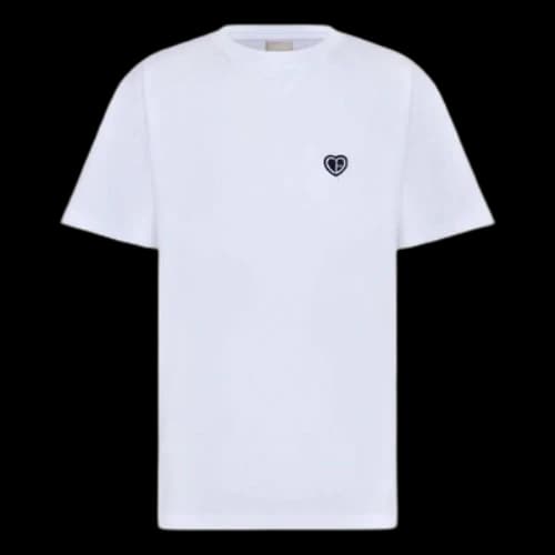 DIOR SS22 Cotton Plain Weave Knit Material CD Heart Short Sleeve White T-Shirt