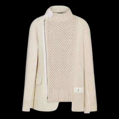 DIOR x Sacai Crossover Ribbed Asymmetric Splicing Jacket Beige