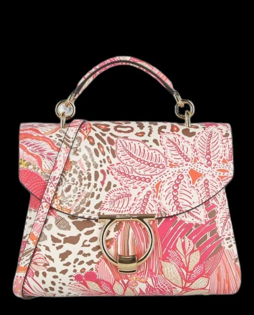 Ferragamo Margot Gancio Plant-Print Shoulder Bag Multi