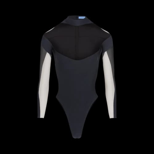 Mugler Illusion Neckline Color Block Bodysuit 'Black/Nude'