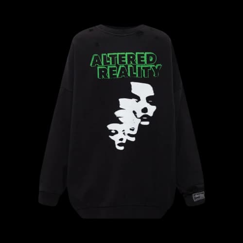 Raf Simons Destroyed Crew Neck Sweater Altered Reality Print 'Black'