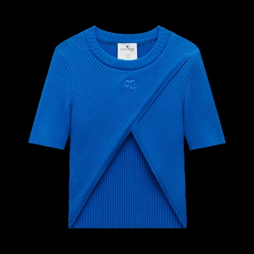 Courrèges Rib Knit Criss Cross Top 'Blue'