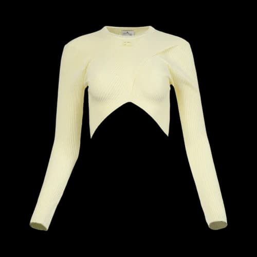 Courrèges Rib Knit Criss Cross Long-Sleeve Top 'Pastel Yellow'