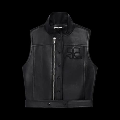 Courrèges Sleeveless Zipper Leather Jacket 'Black'