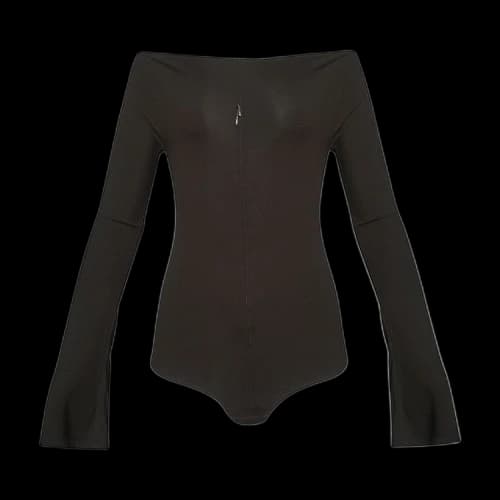 Courrèges Drop Zipped Crepe Jersey Bodysuit 'Mud Brown'