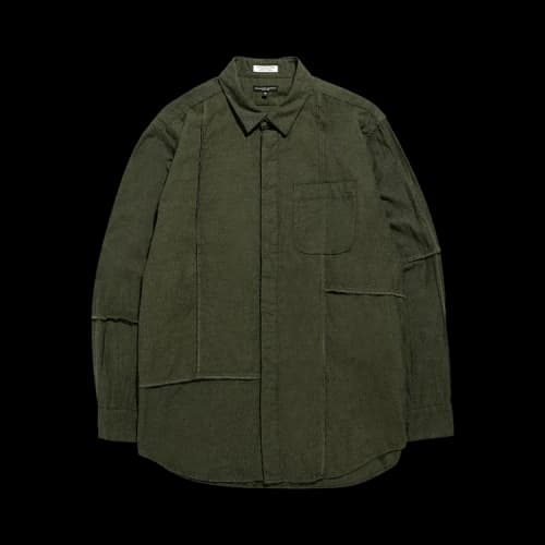 Engineered Garments Solid Cotton Flannel Combo Short Collar Shirt 'Olive'