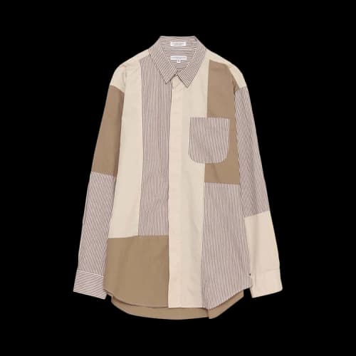 Engineered Garments Patchwork Stripe Longline Shirt 'Khaki'