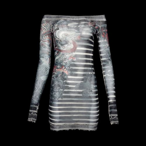 Jean Paul Gaultier Tattoo Short Boat Neck Dress 'Navy/Blue/White'