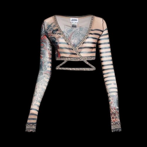 Jean Paul Gaultier Mariniere Tattoo V-Neck Long-Sleeve Top 'Nude/Blue/Red'