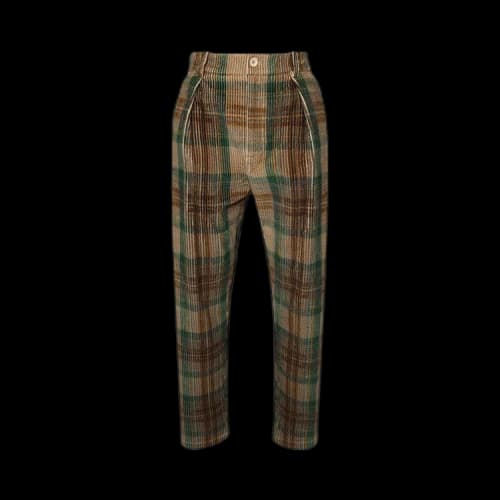 The Elder Statesman Plaid Cord Pleat Pant 'Olive'