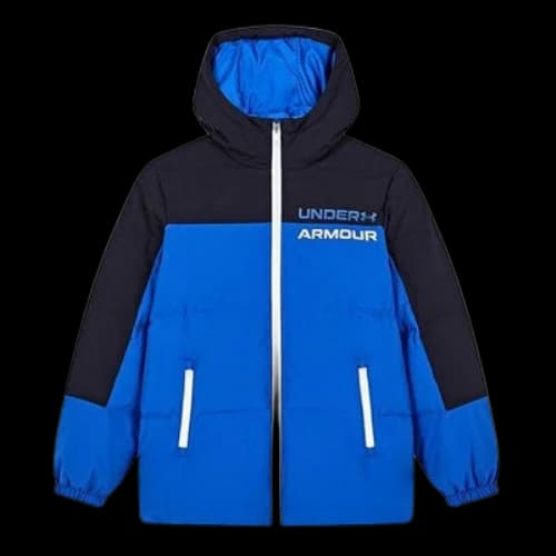 (GS) Under Armour Short Solid Color Hooded Down Jacket 'Blue Black'