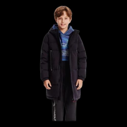 (GS) Under Armour Mid-length Warm Long Sleeve Down Jacket 'Black White'