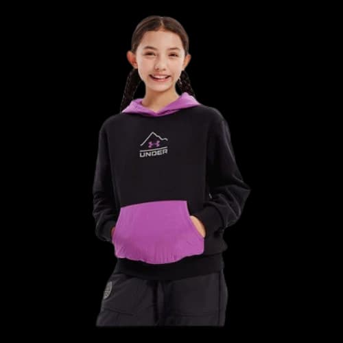 (GS) Under Armour Logo Graphic Hoodie 'Black Purple'