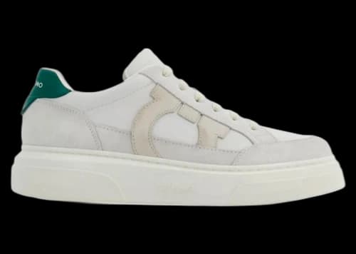 Ferragamo Gancini-Patch Calfskin Sneakers White