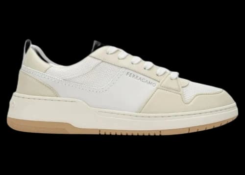 Ferragamo Leather-Panelled Sneakers White