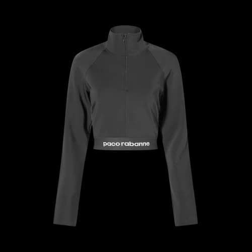 Paco Rabanne Tape Logo High Neck Crop Top 'Black'